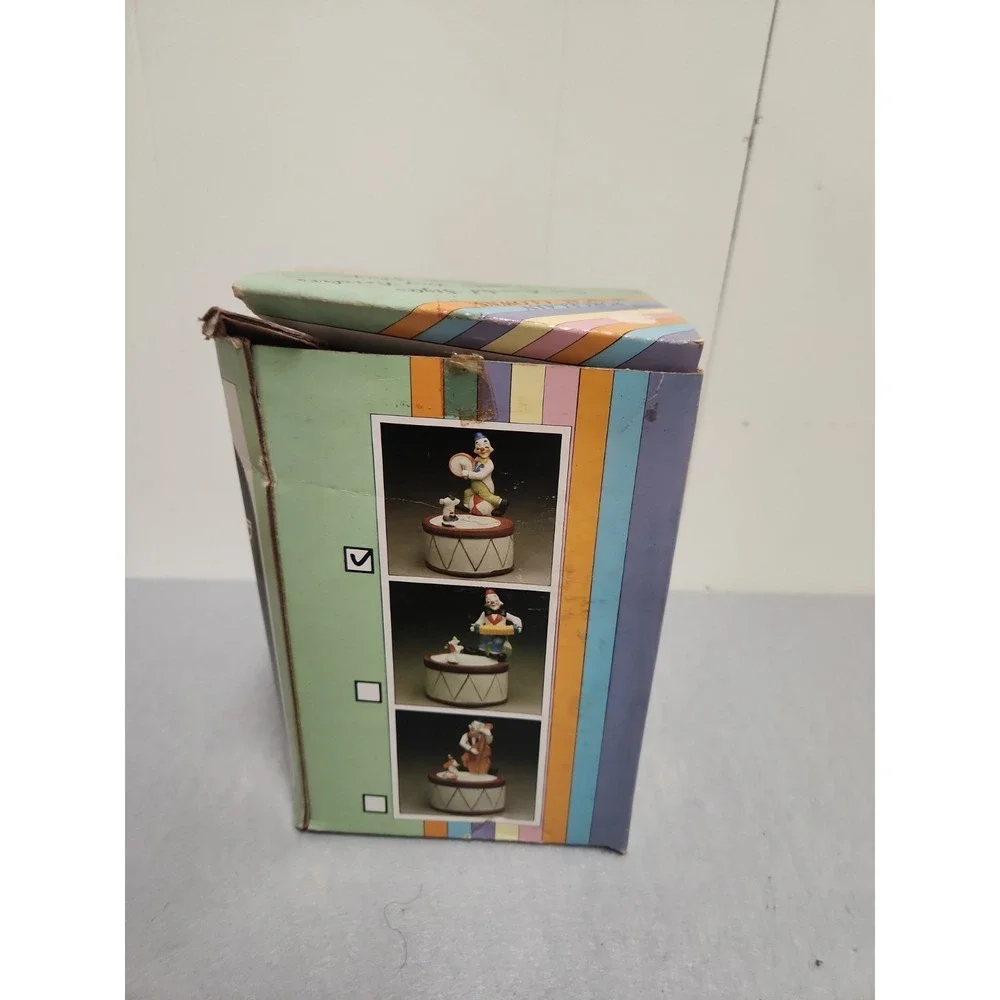 Porcelain Clown Music Box W/ Spinning Dog-works